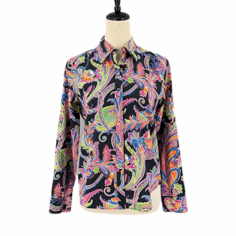 Lauren Ralph Lauren PETITE Multicolor Paisley Maximalist Corpcore Button Up Top